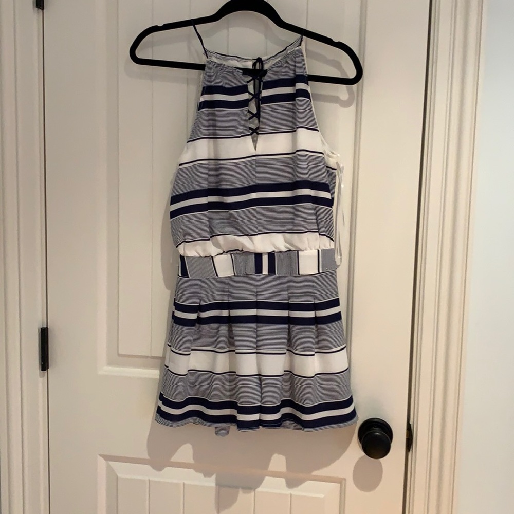 Navy blue and white romper